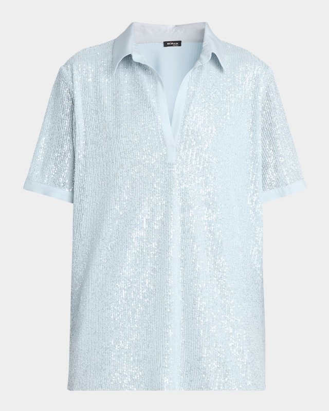 Sequined Short-Sleeve Polo Shirt